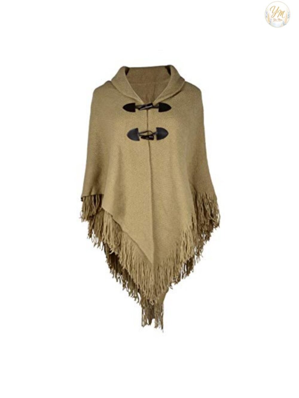 Acrylic Knit Poncho Pullover Wrap with Trumpet Button One Size